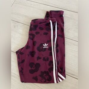 ADIDAS LEOPARD MAROON LEGGINGS - cute - preppy trendy - women's small - adidas